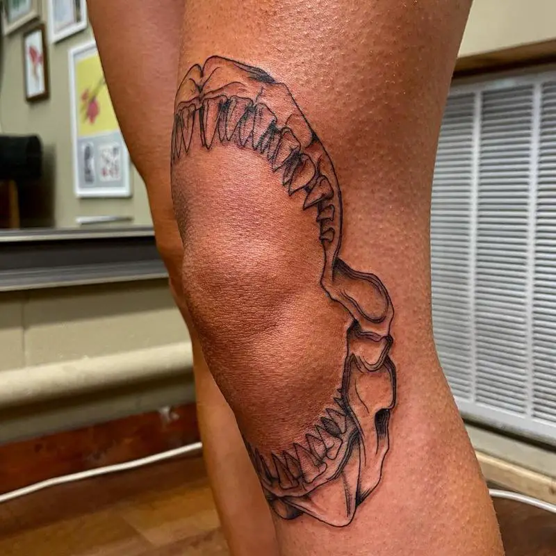 Open Jaw Shark Knee Tattoo Design