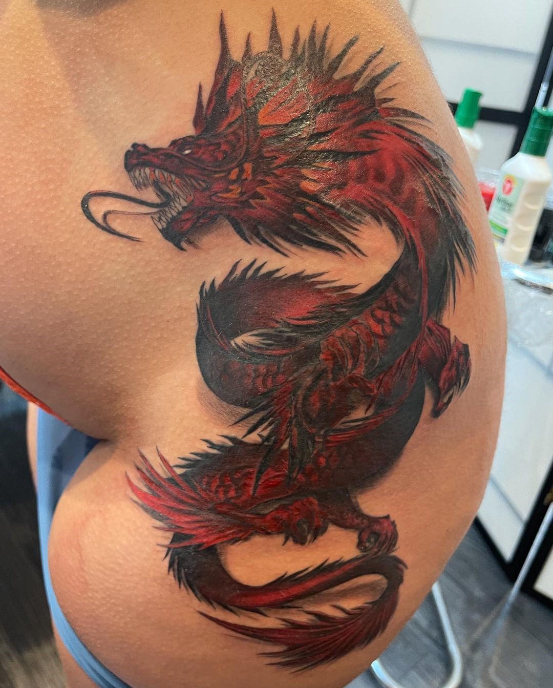 Дизайн Татуировки Красного И Черного Огненного Дракона
