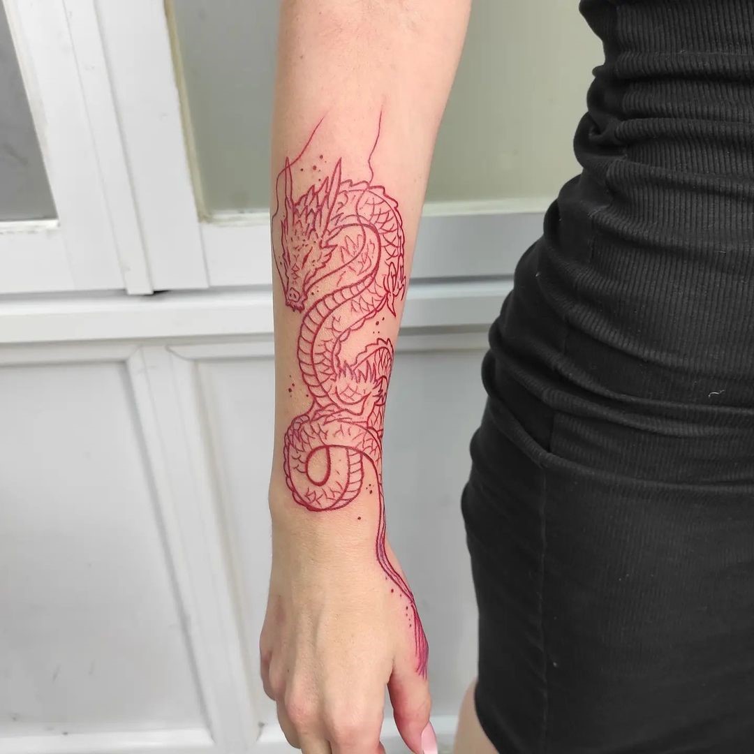 Red Dragon Around The Arm Tattoo Design
