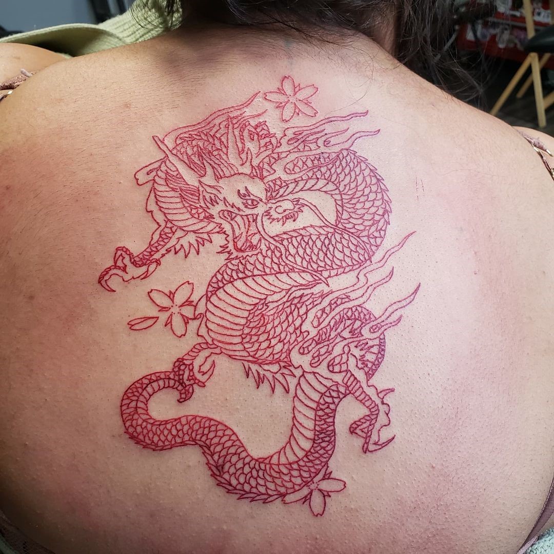 Красный Дракон В Дизайне Татуировки Атаки