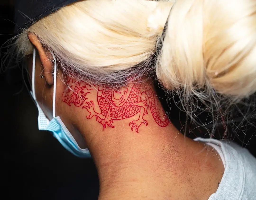 Red Dragon Neck Tattoo Design