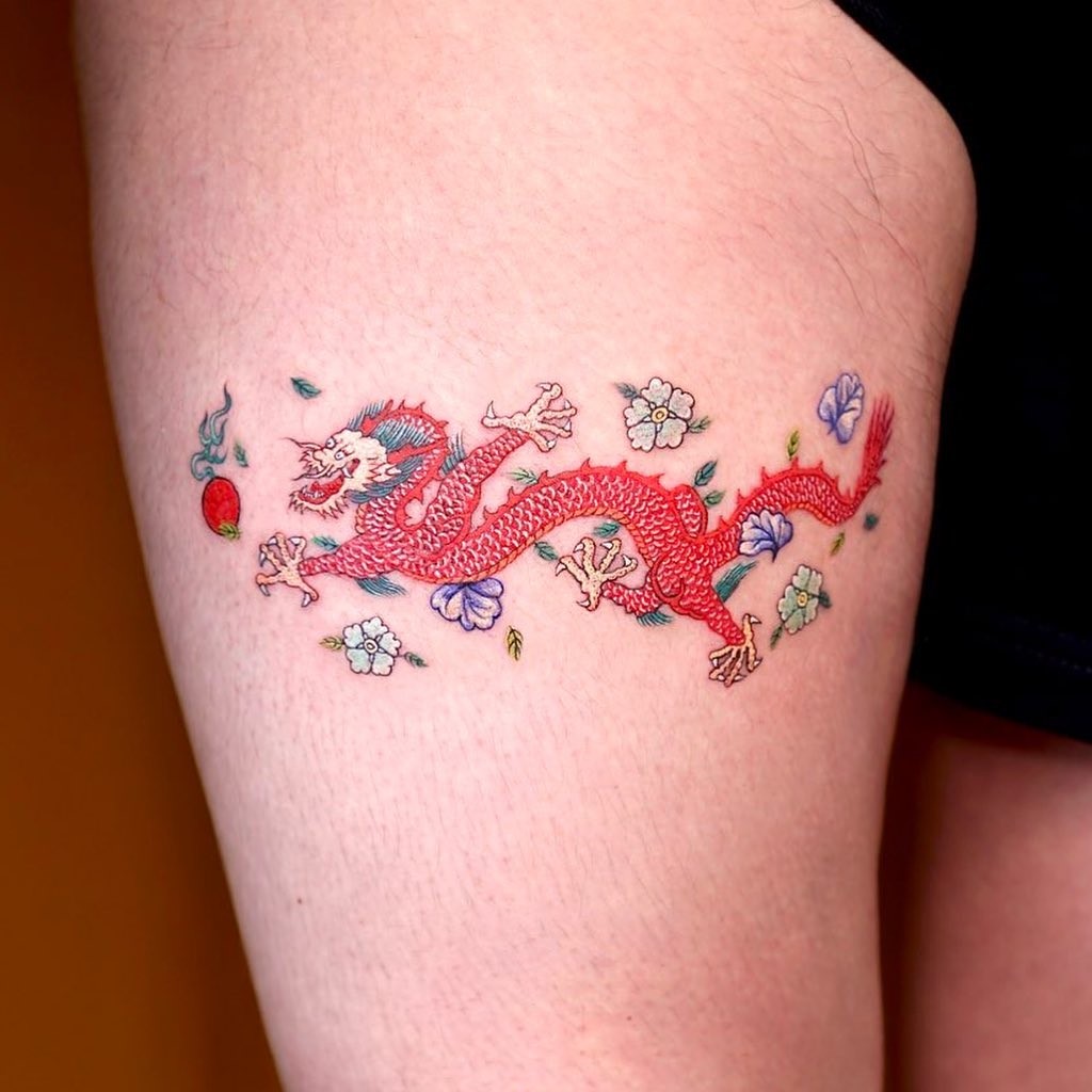 Дизайн Татуировки Красного Корейского Дракона