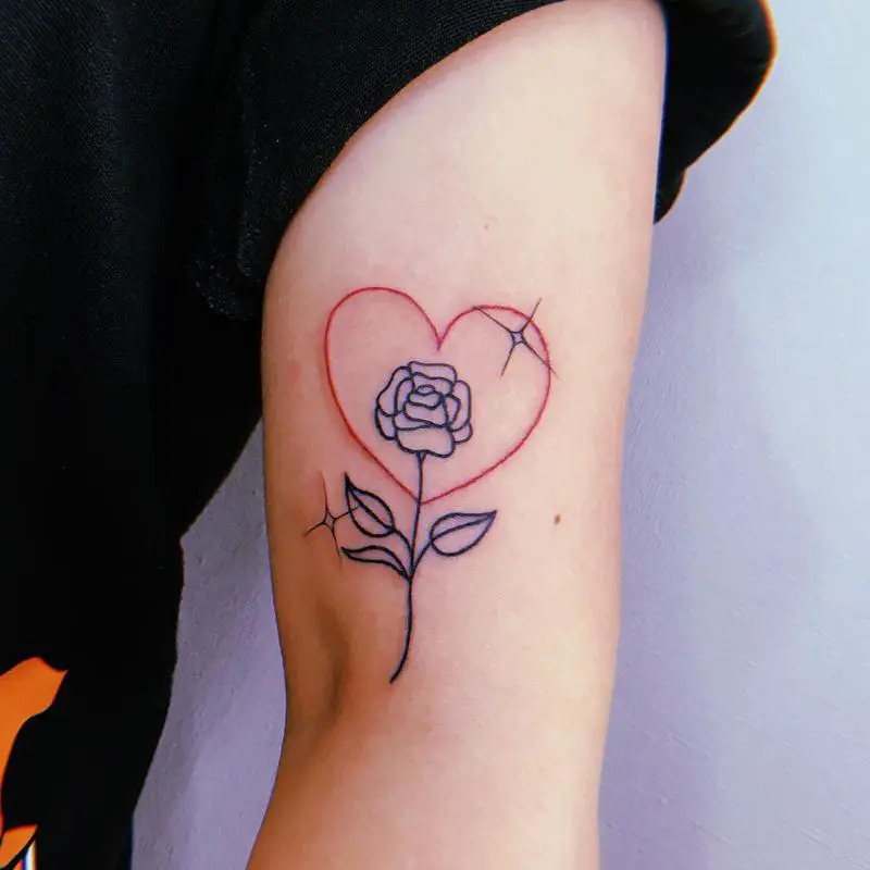 Red and Black Line Rose Tattoo