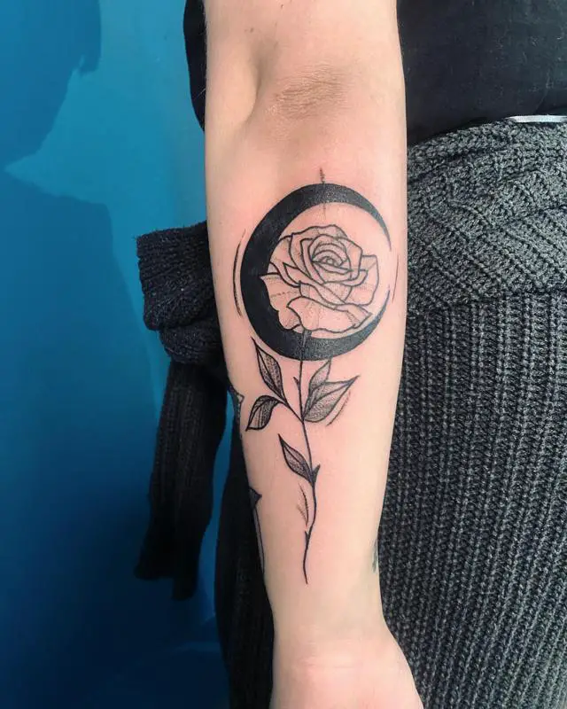 Rose and Moon Tattoo
