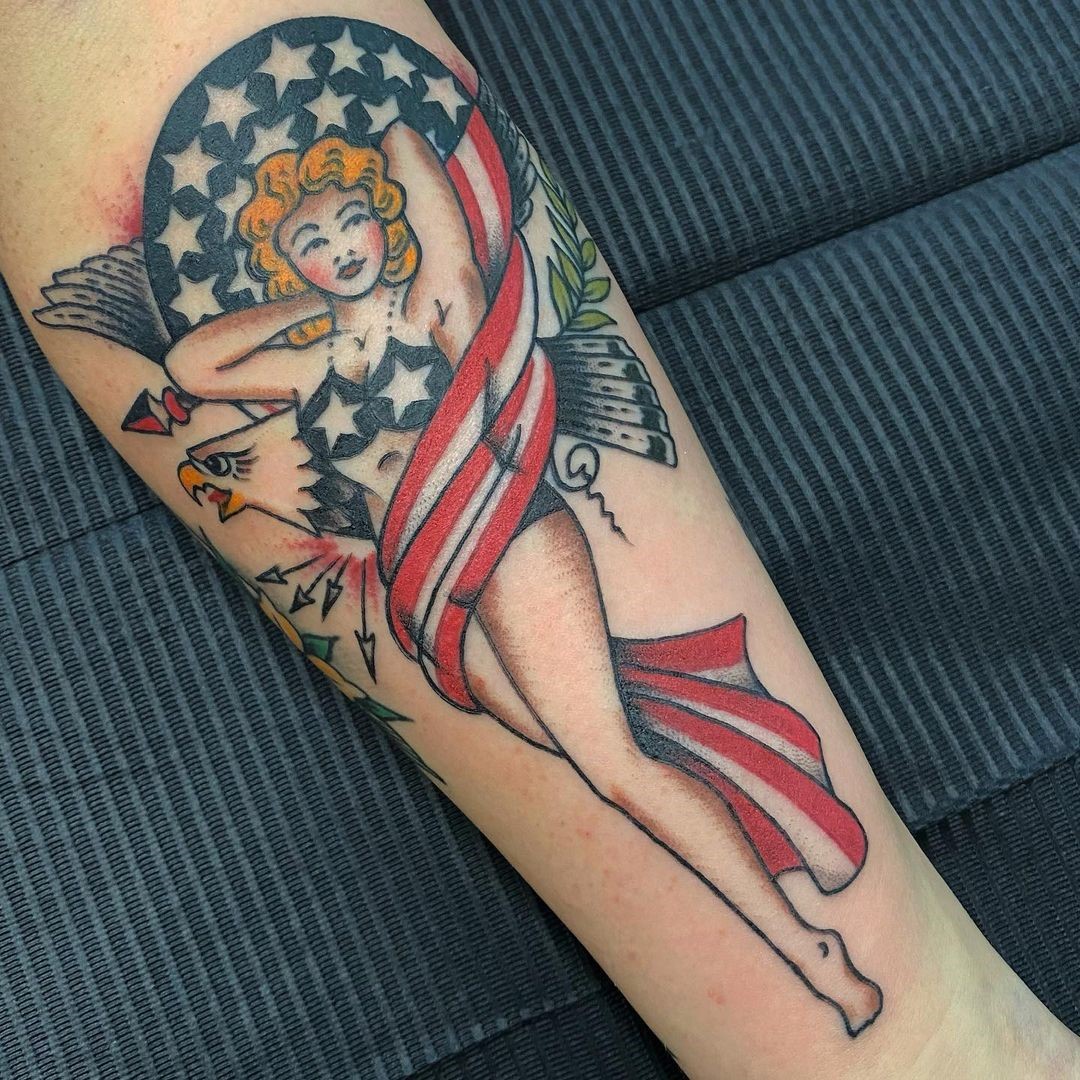 US Girl American Flag Tattoo 