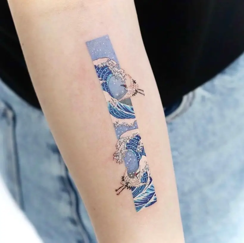 Wave Tattoo Minimalist Blue Print 