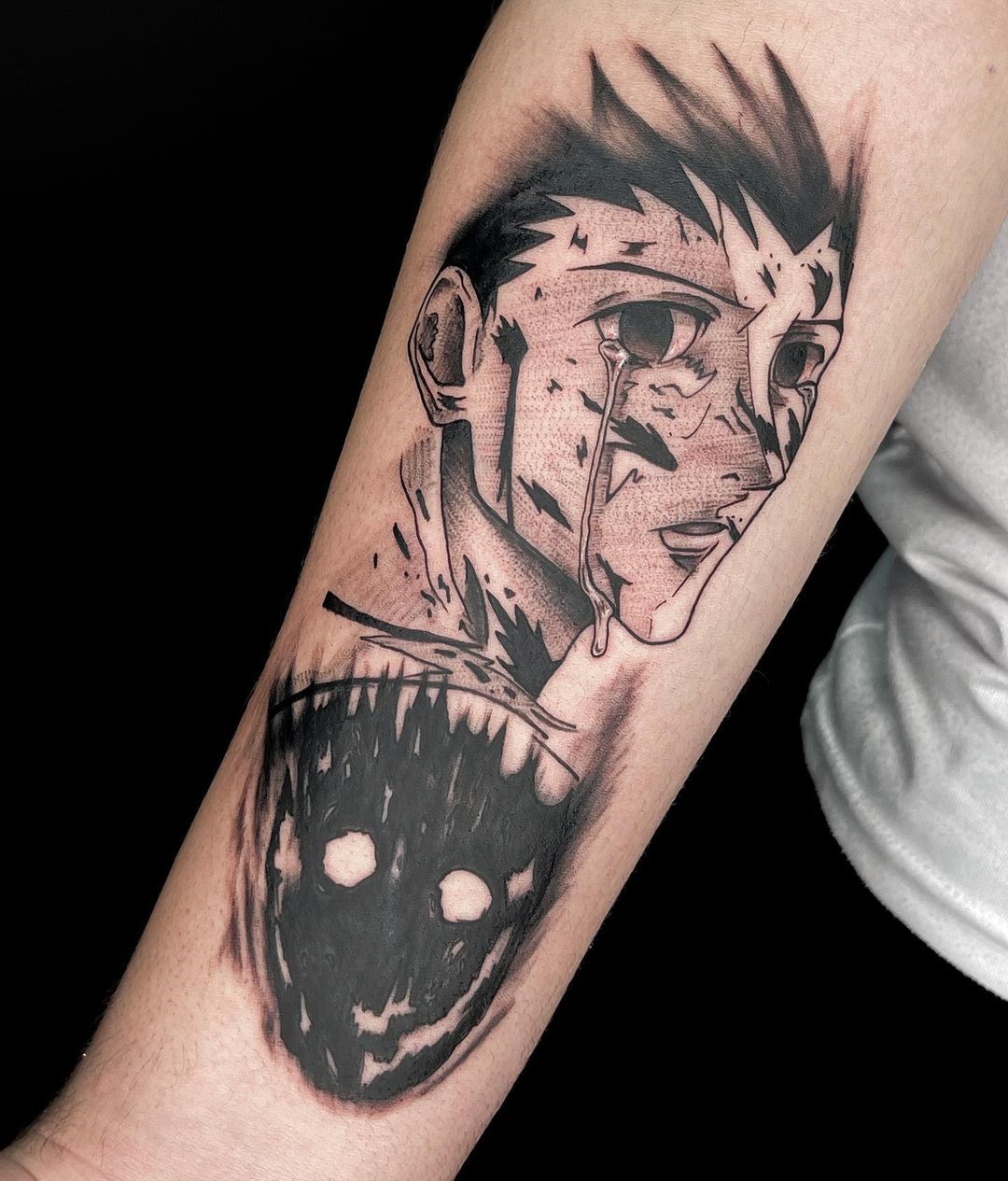 Black Ink Scary Phantom Troupe Tattoo