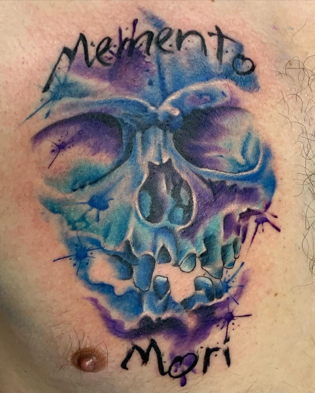 Bright Purple & Blue Skull Tattoo