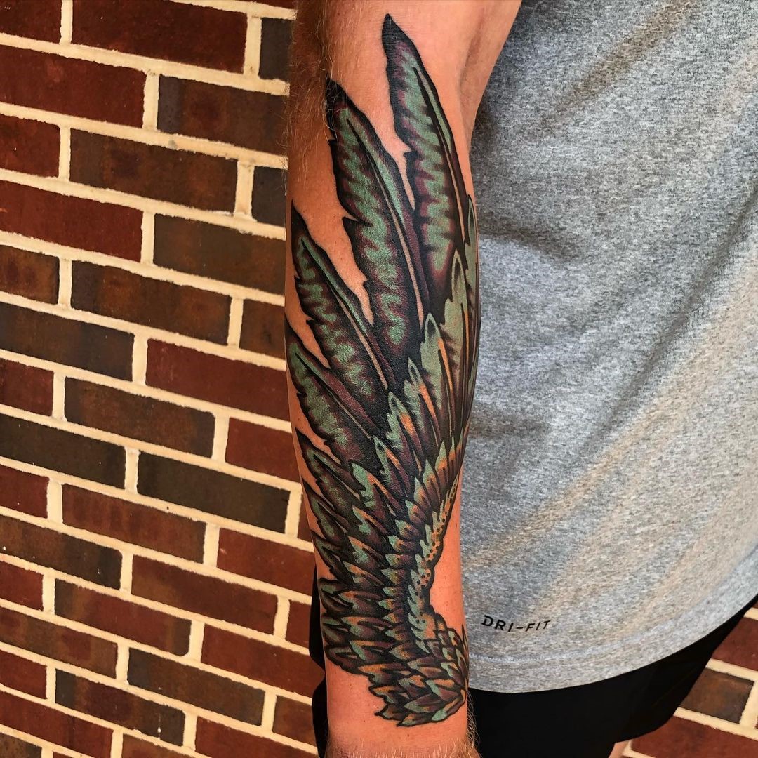 Green Wings Peacock Tattoo
