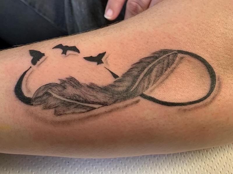 Infinity Symbol Tattoo with Birds and Feathers 1