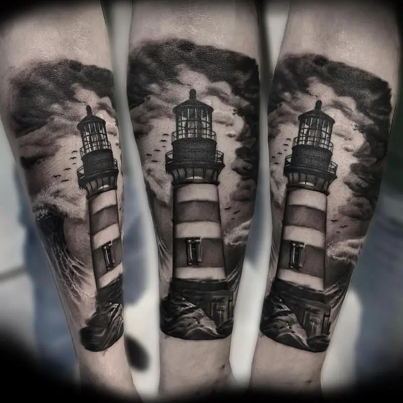 Lighthouse And Ocean Tattoo 1