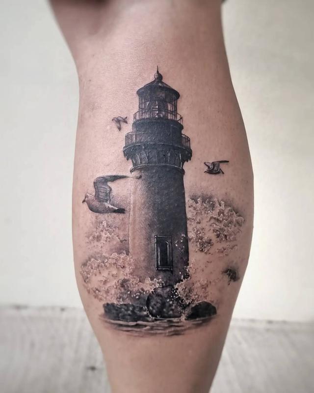 Lighthouse And Ocean Tattoo 3