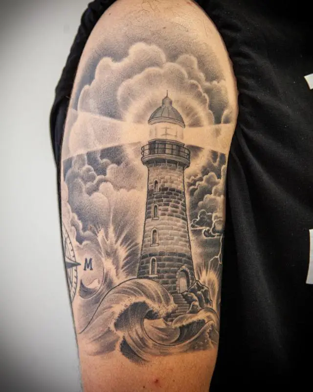 Lighthouse And Ocean Tattoo 4