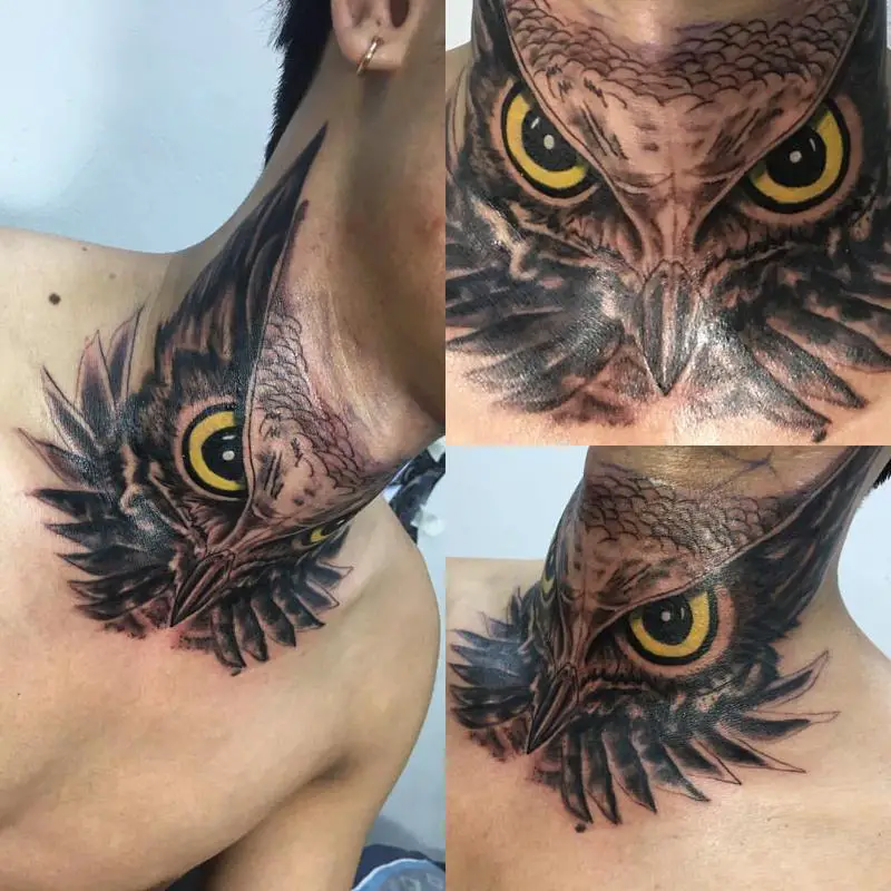 Neck and Throat Owl Tattoo 2
