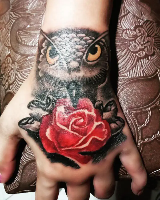 Татуировка Сова и розы 3