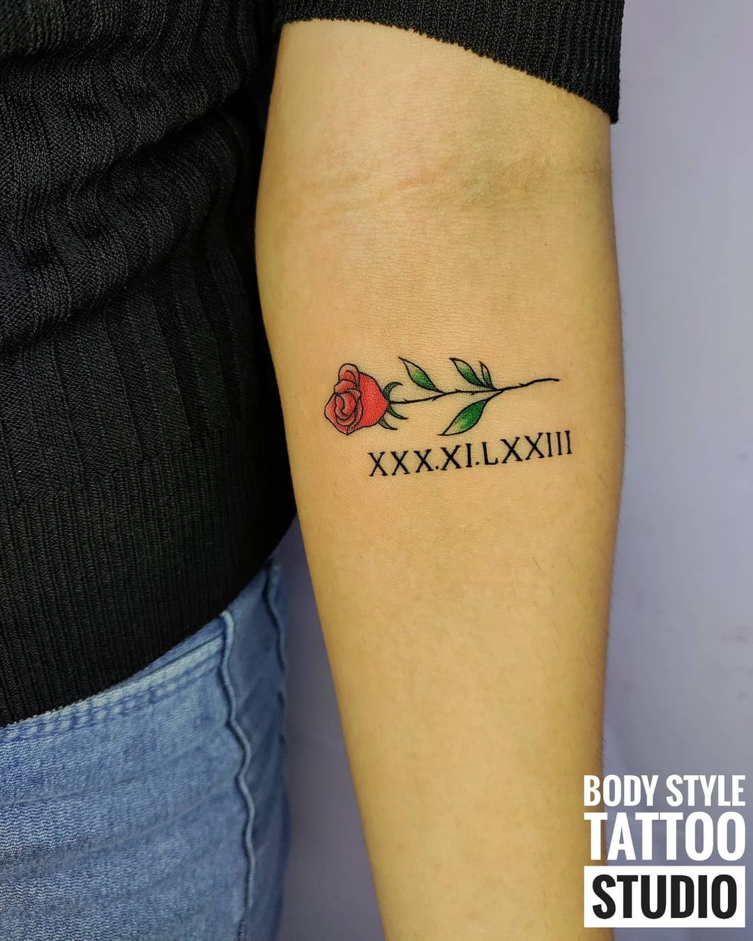 Roman Numeral Tattoo With A Rose Print