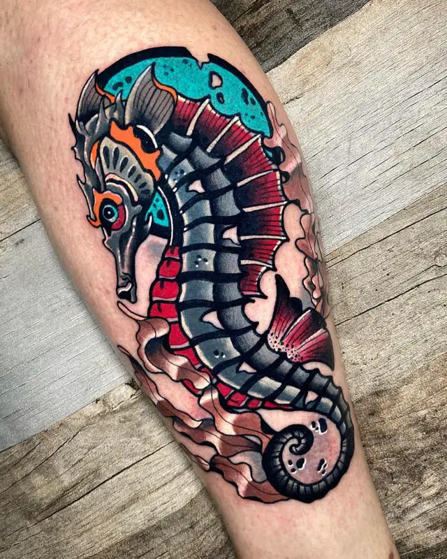 Seahorse And Ocean Tattoo 2