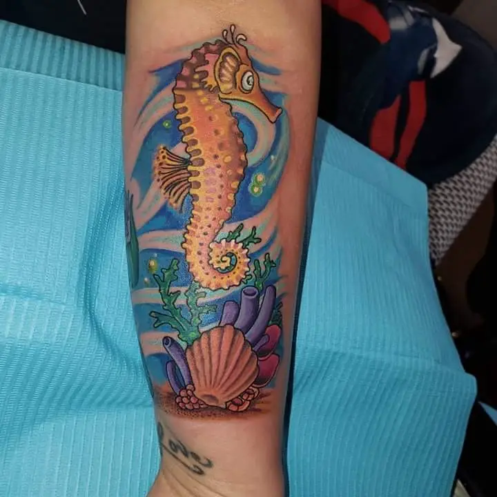 Seahorse And Ocean Tattoo 3