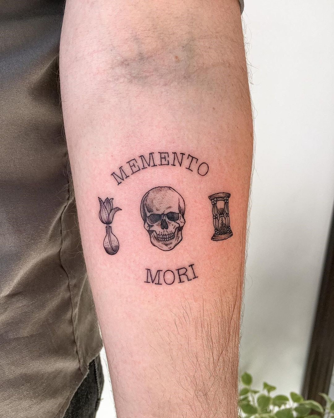 Small Forearm Black Memento Mori Tattoo