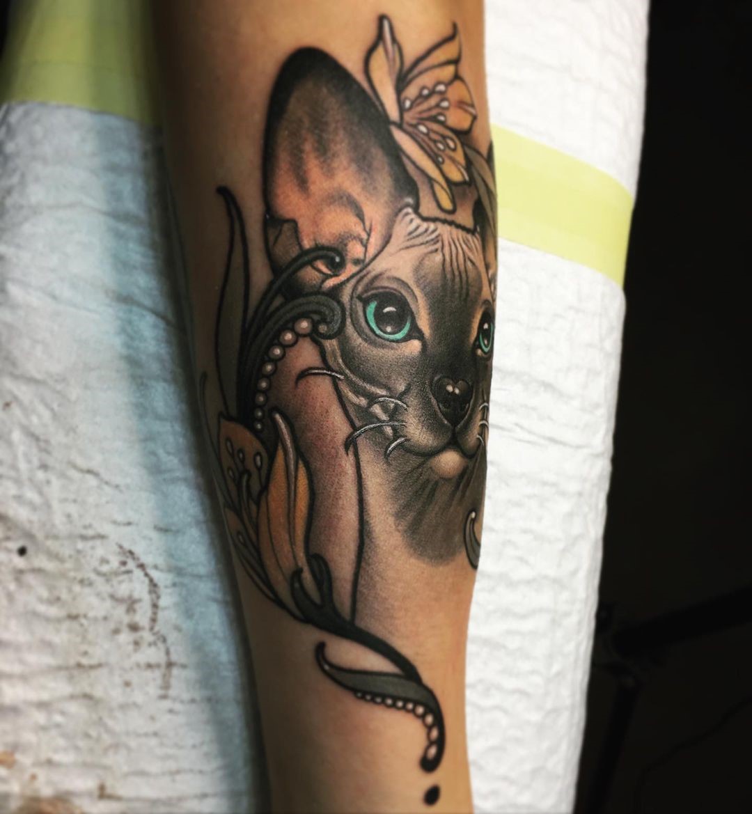 Black & Blue Cat Tattoo