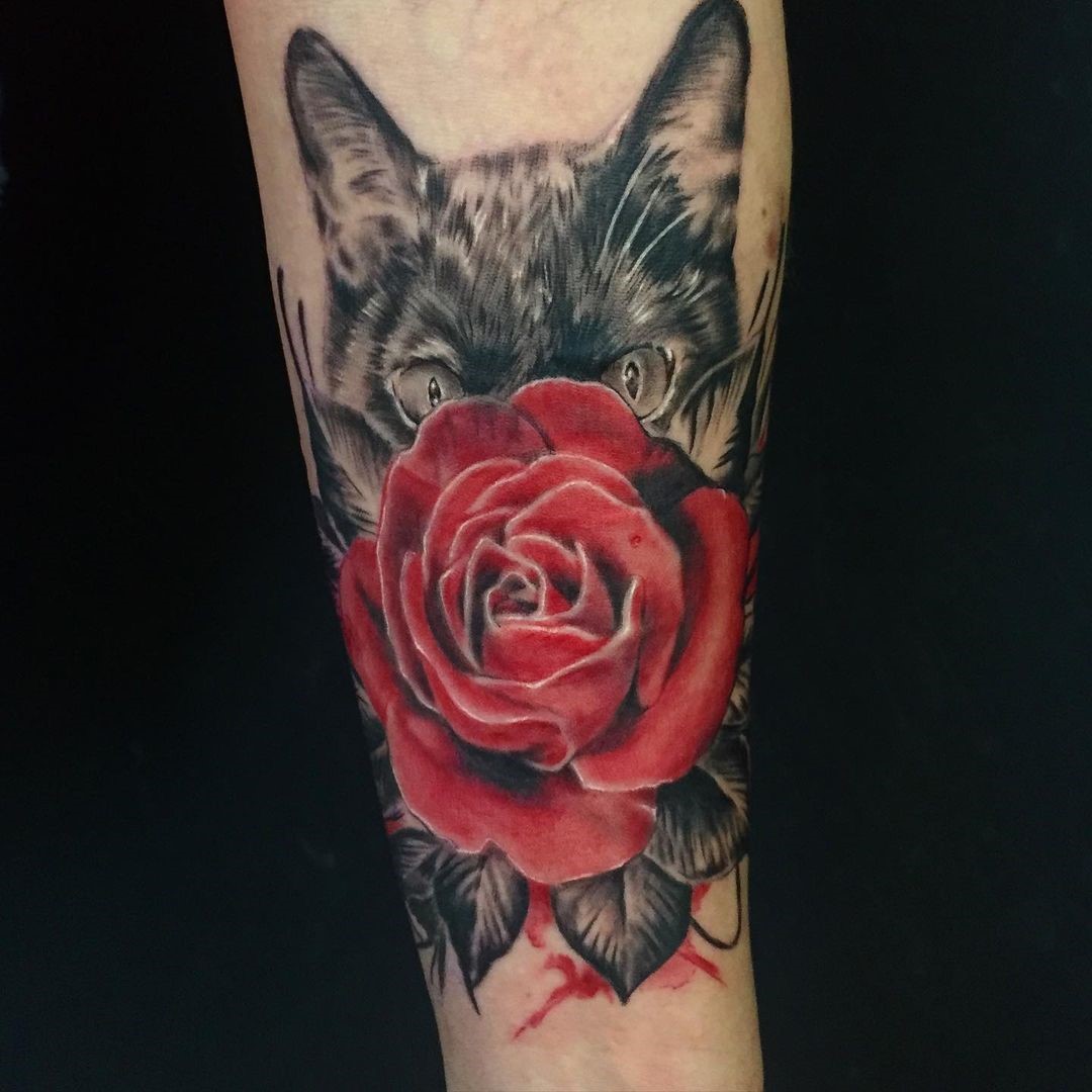 Rose Print Cat Tattoo