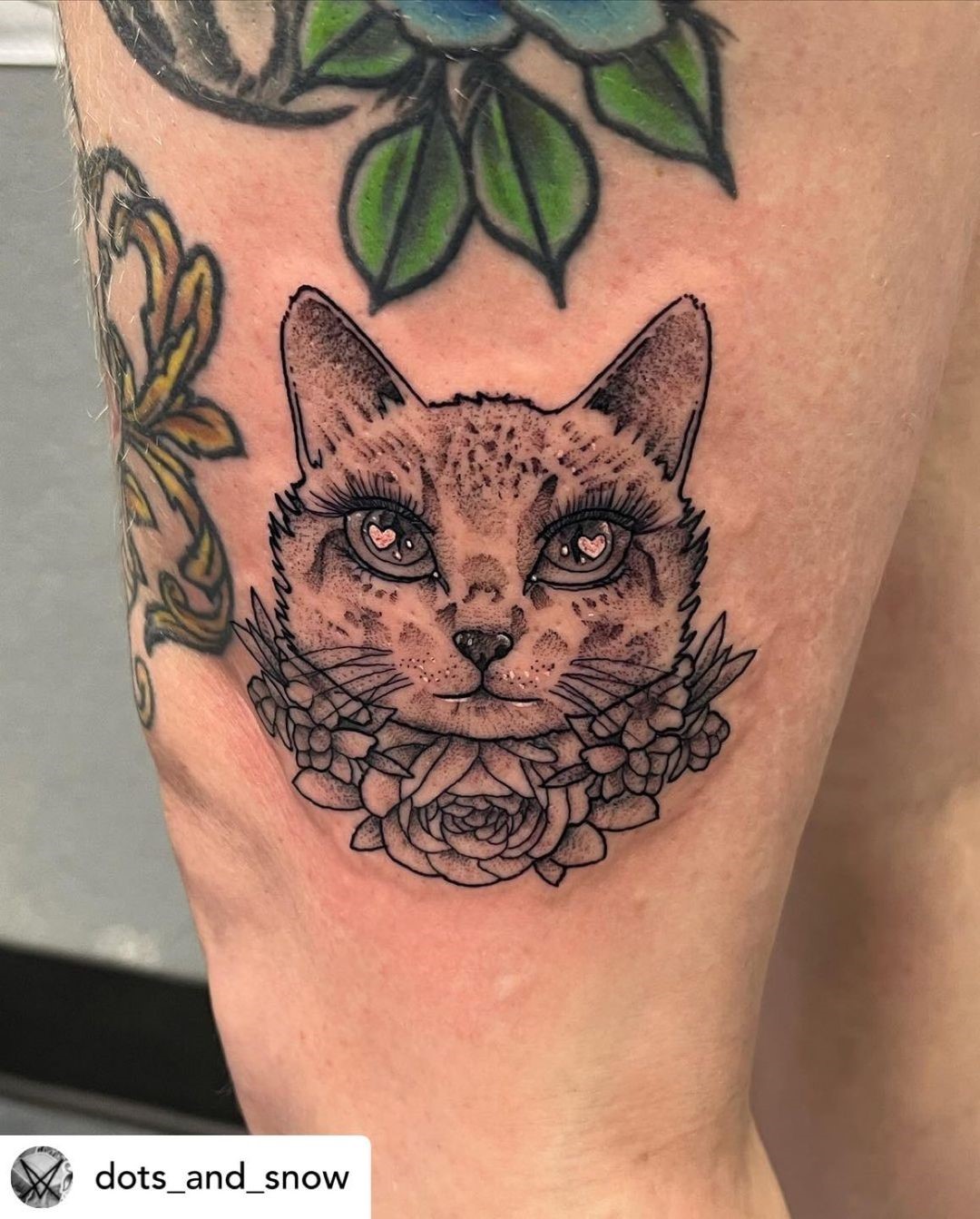 Thigh Outline Cat Tattoo