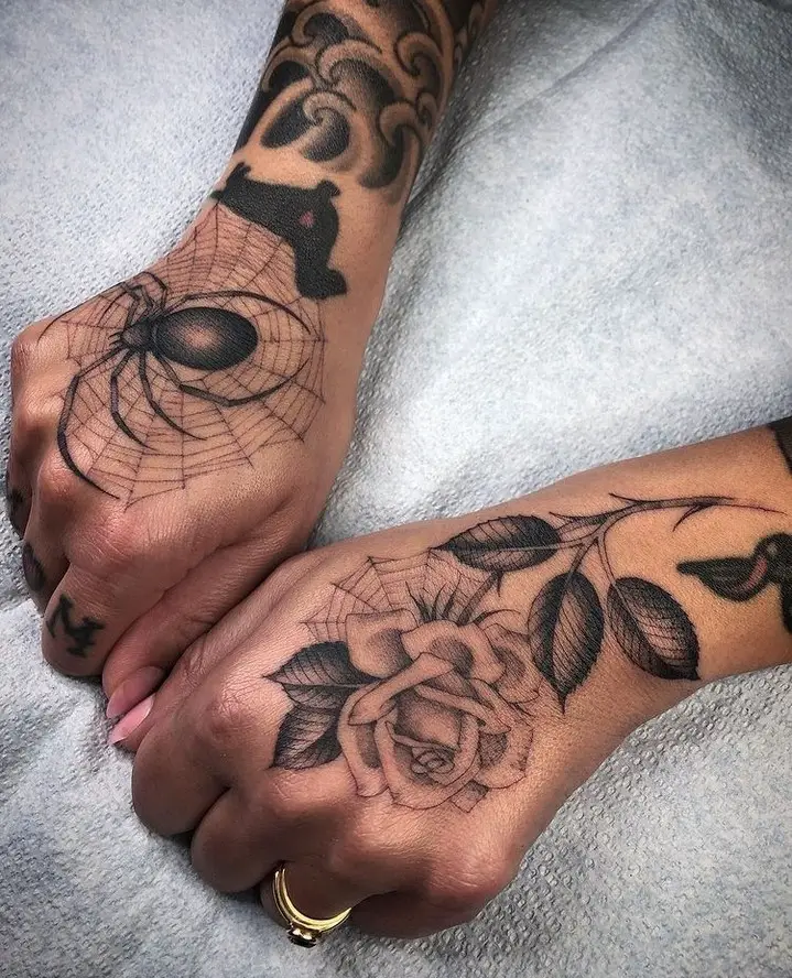 spider web rose tattoo