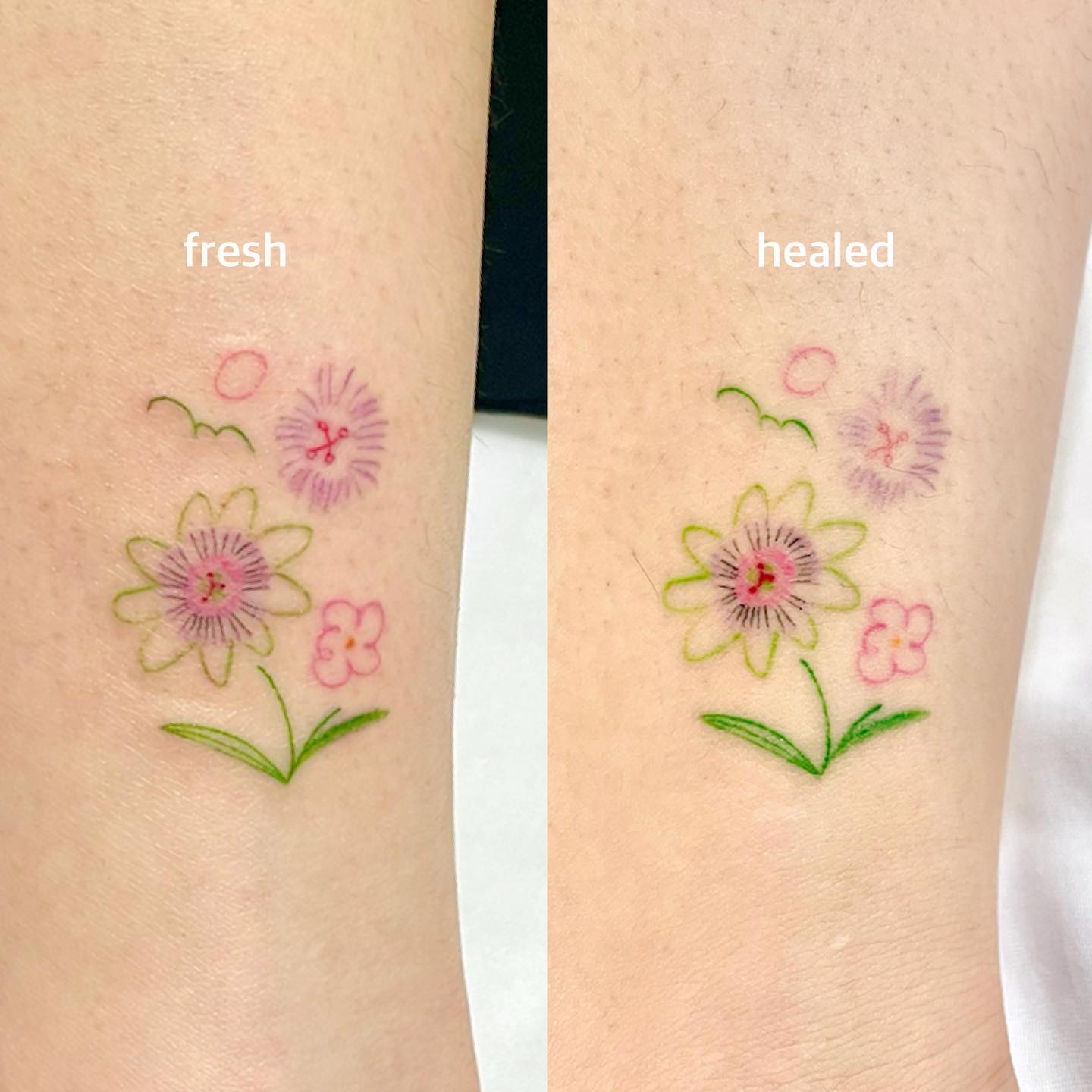 fresh and healed tattoo